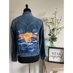 Earl Jean Jacket with Custom One if a Kind Painted Sunset on the back